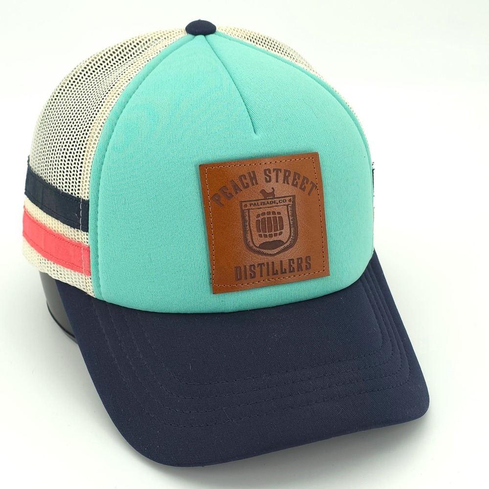 Peach Street Distillers Hat Cap Mens Snap Back Teal Blue Mesh Trucker Outdoors